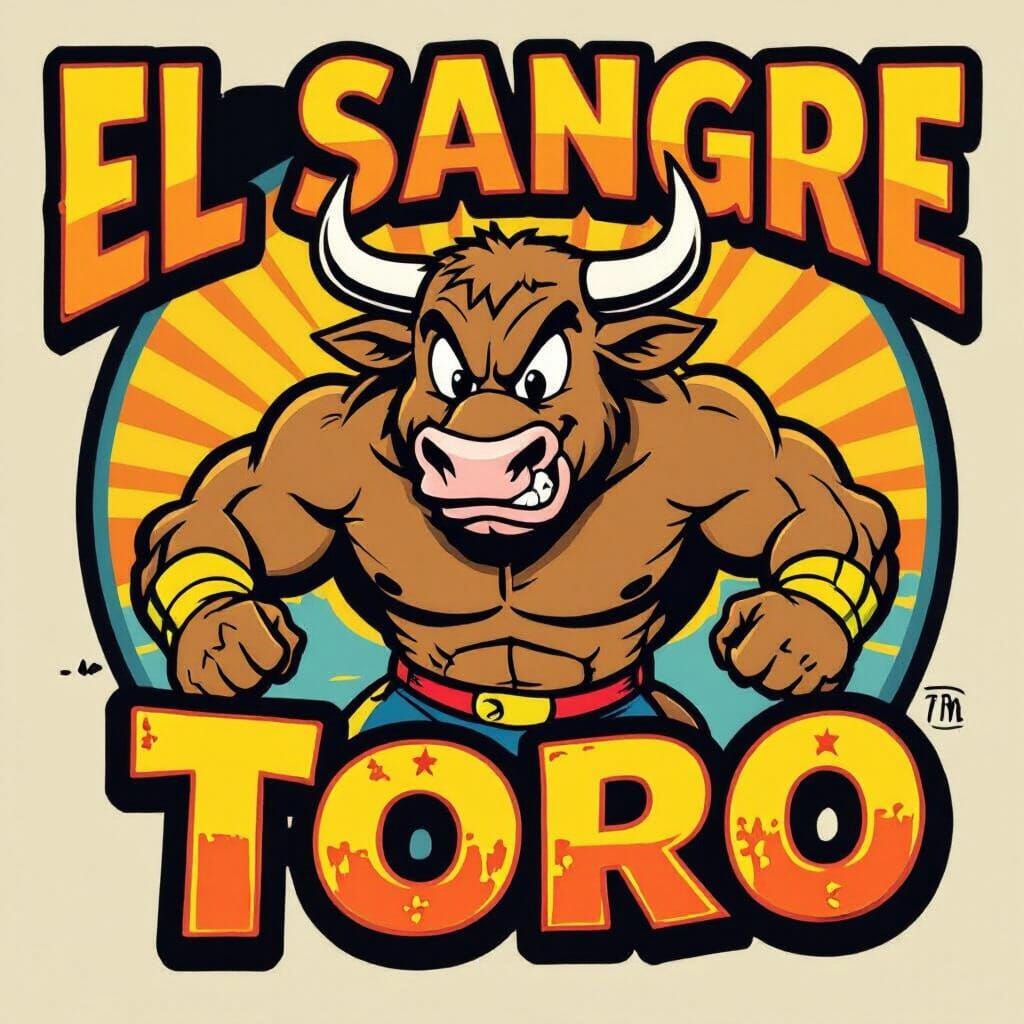 Wrestling Stable Logo: Bull in Vintage Cartoon Style