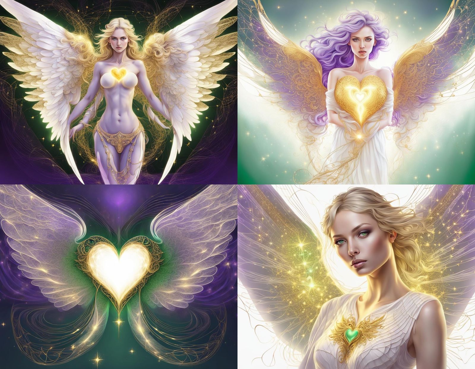 Radiant Angel with Golden Wings and Violet Amulet