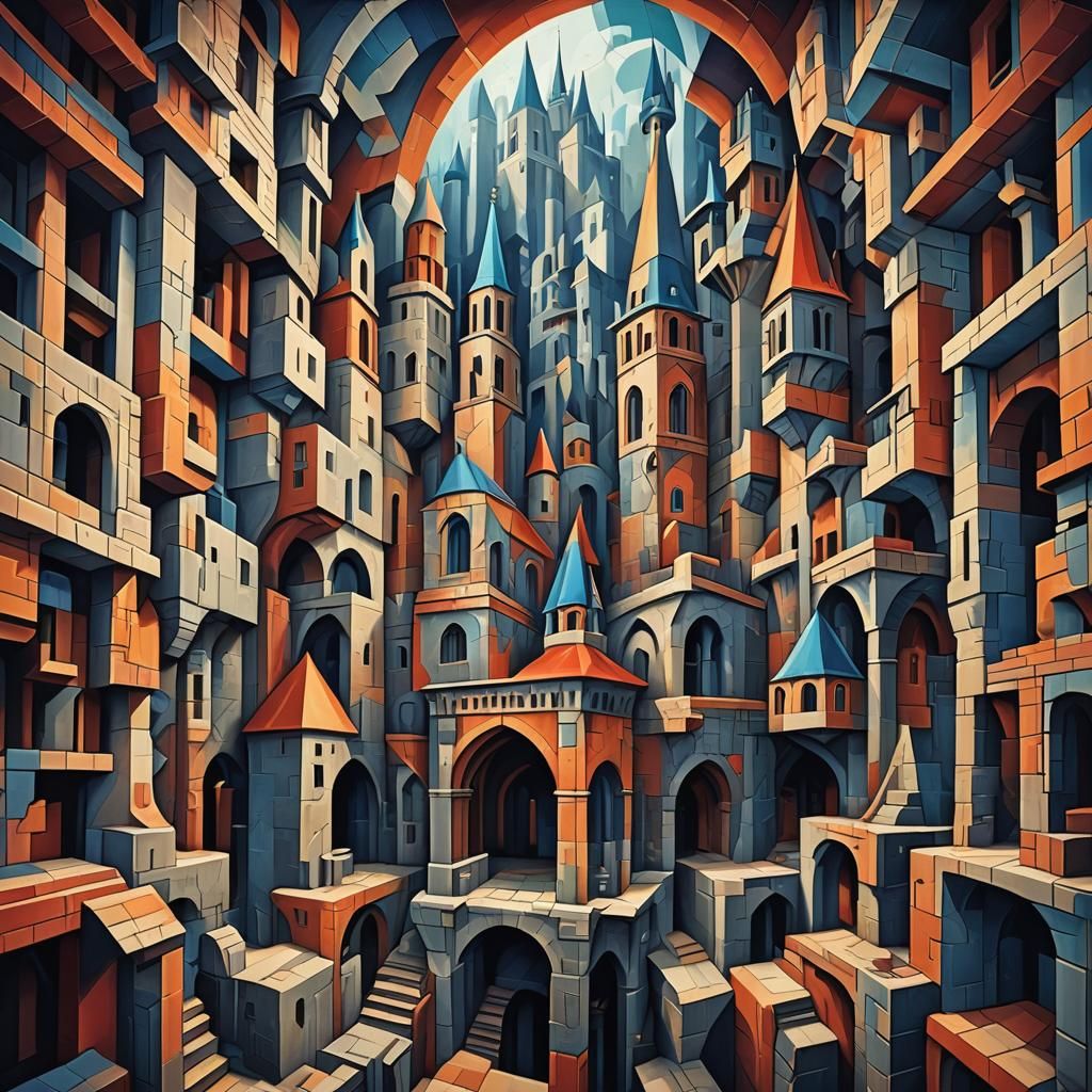 Cubist Medieval Lair in Geometric Fauvism Style