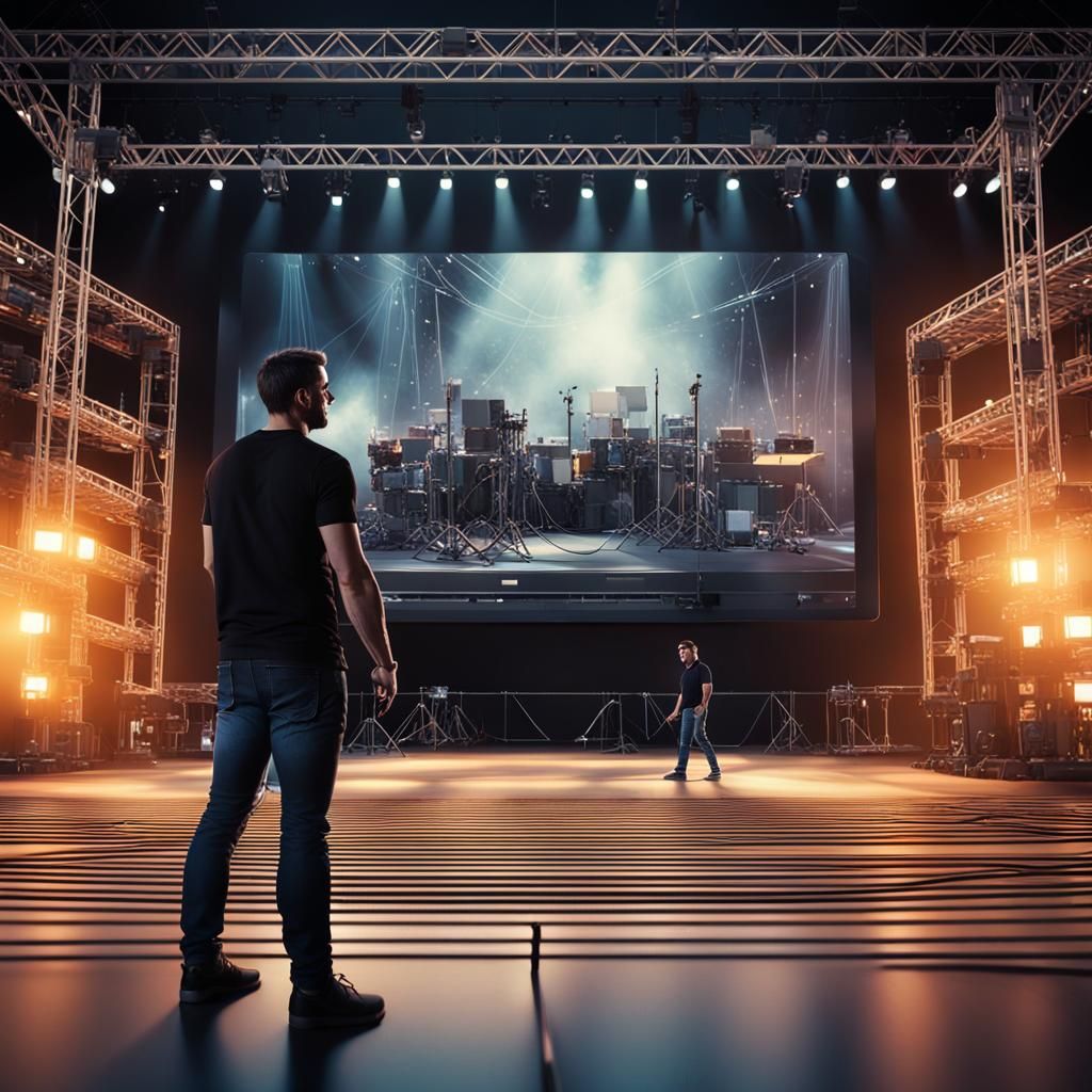 Event Technician on Stage in Hyper-Realistic Digital Art