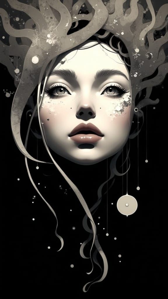 Ethereal Woman Adorned in Renaissance Gown Stands in Infinit...