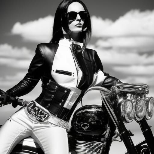 Cowgirl Biker on Chopper in 60s Psychedelic Style