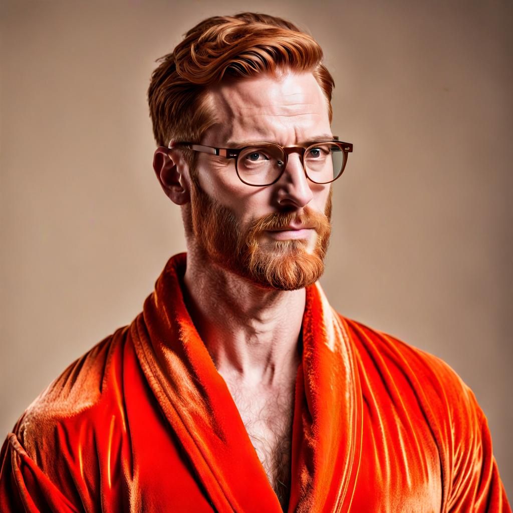 Ginger Haired Man in Velvet Robe Portrait