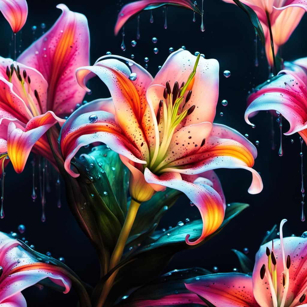 Bioluminescent Stargazer Lily in Graffiti Art Style