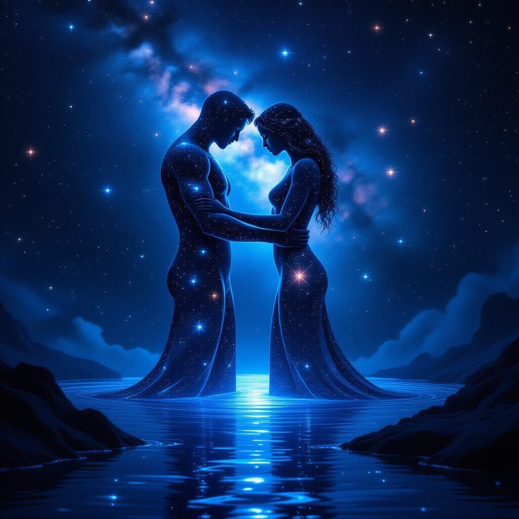 Cosmic Embrace: Nebulae Figures in Surreal Celestial Art