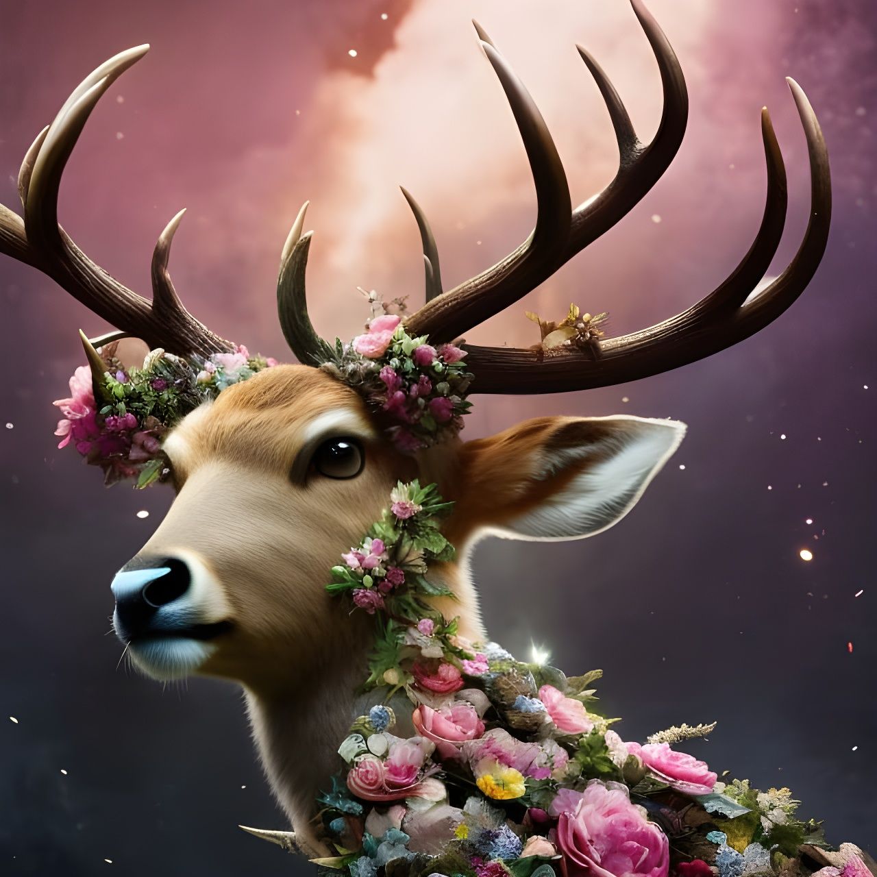 Fantastical Celestial Deer Digital Rendering
