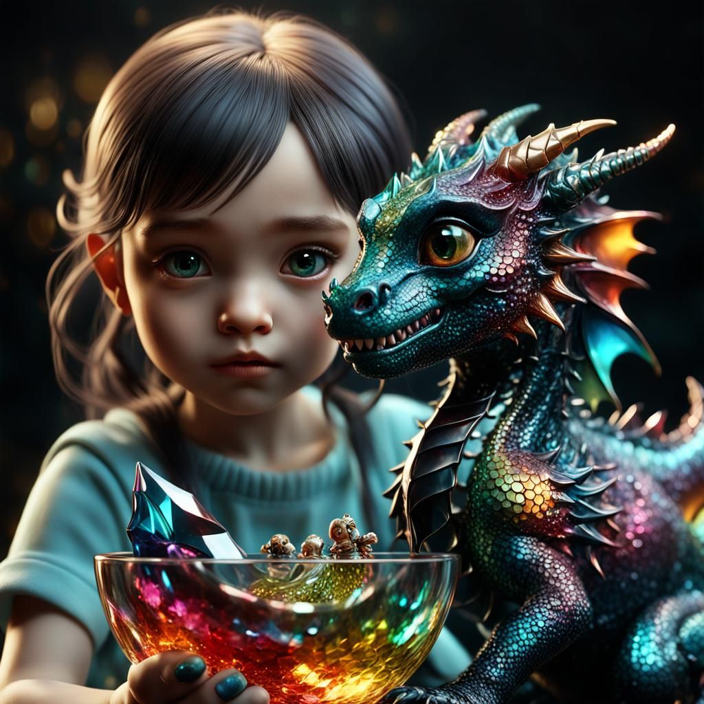 an cute girl with baby dragon