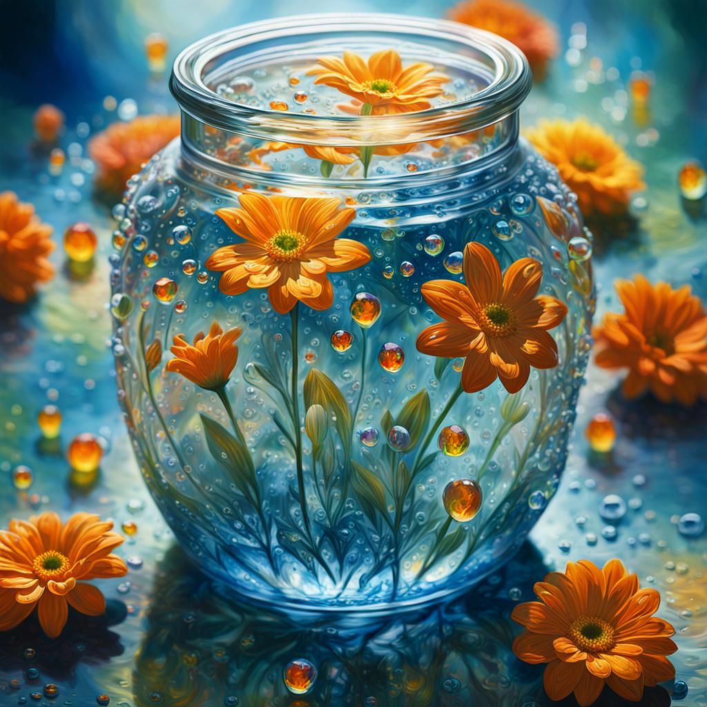 Flowers in Crystal Jar: Fantasy Oil Painting
