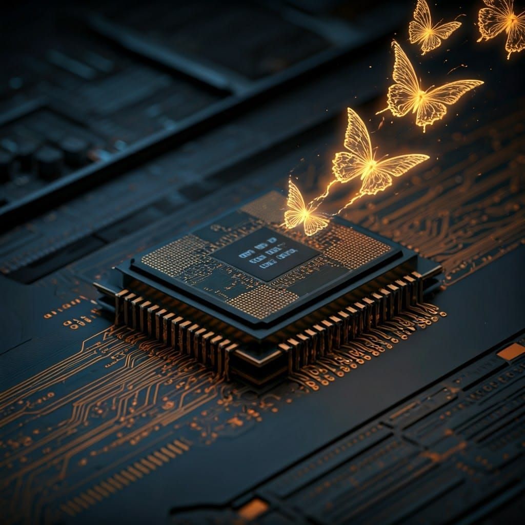 Electric Butterflies Dance Around Futuristic CPU
