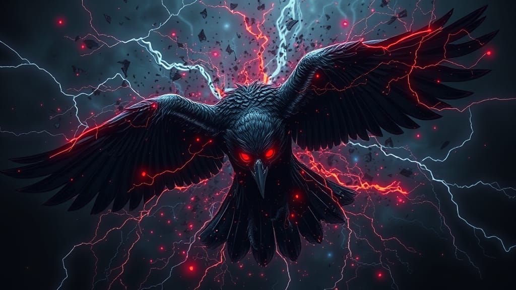 Energetic Raven in Flight with Glowing Colors
