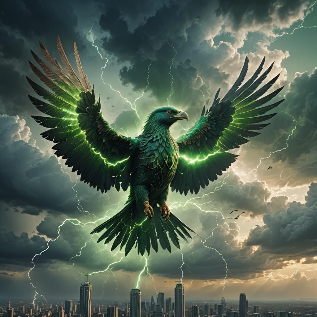 Epic Magical Thunderbird Under Cloudy Sky