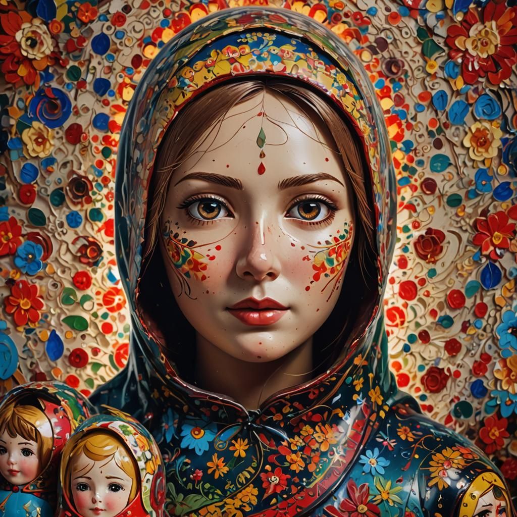 Hyperrealistic Matryoshka Doll with Woman's Face
