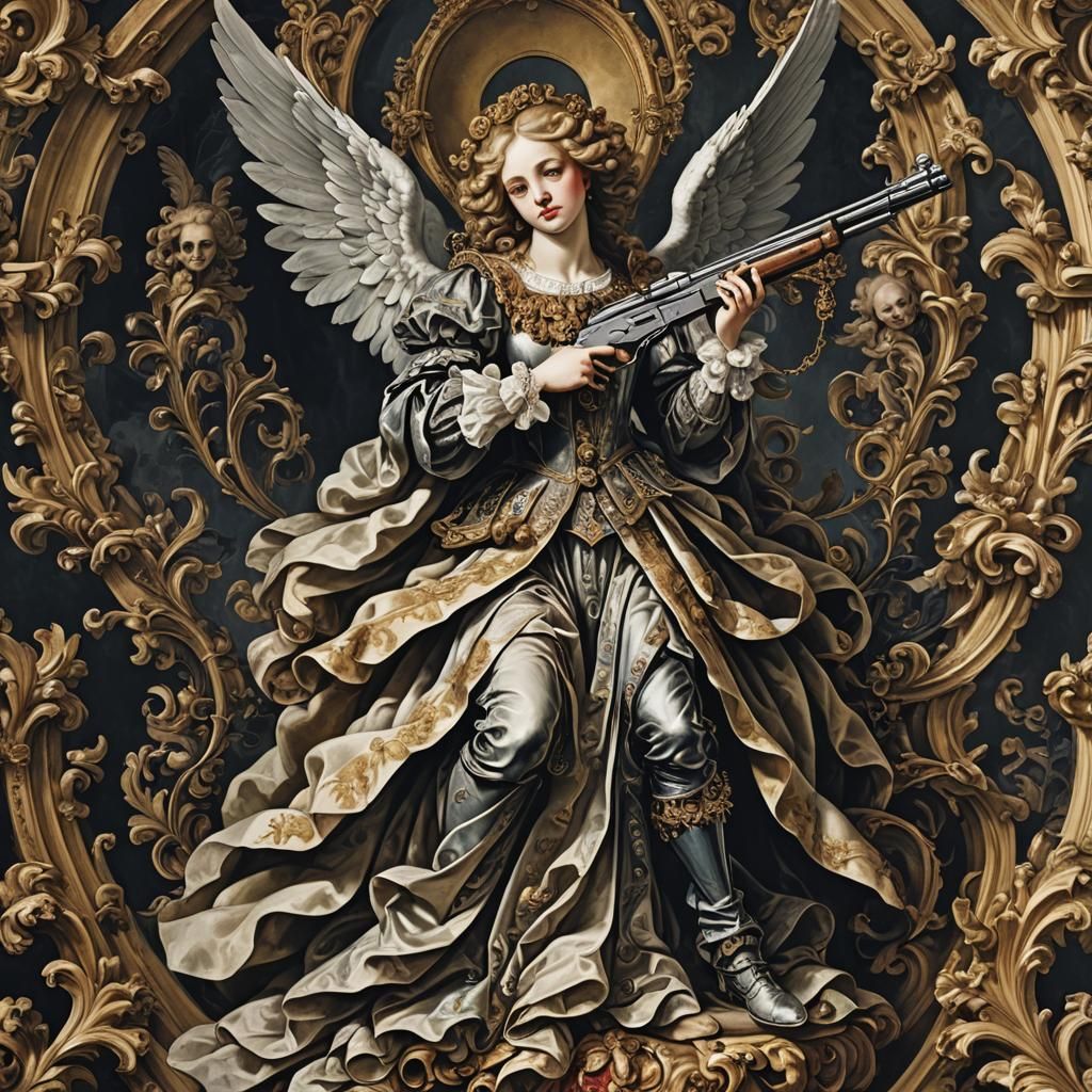 Baroque Angel with Gun in Gothic Style
