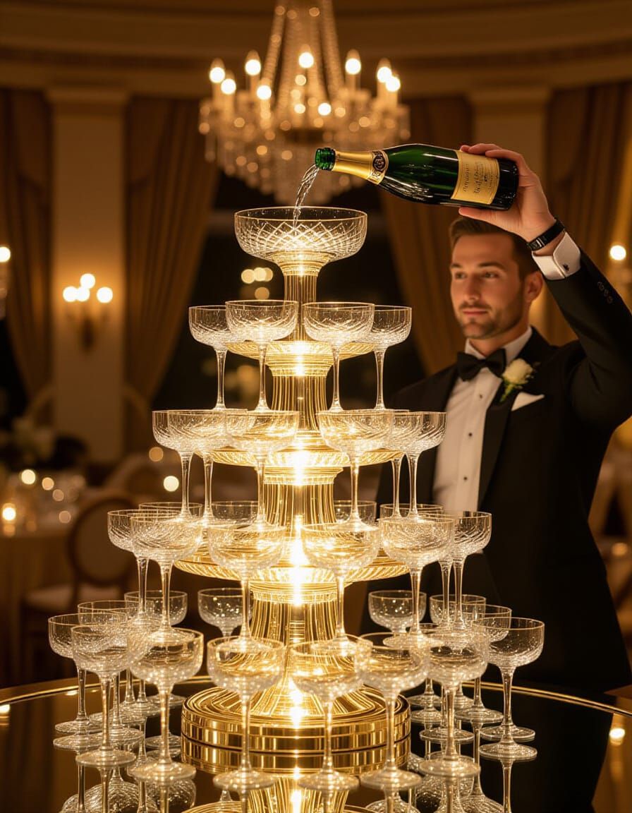 Spectacular Champagne Fountain with Cascading Champagne