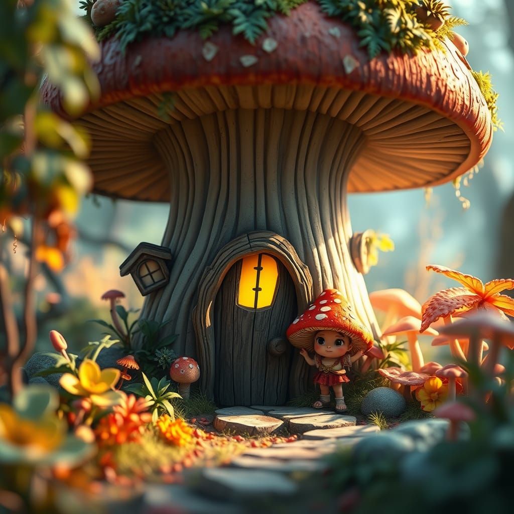 Enchanting Mushroom House in Ethereal Fantasy Art