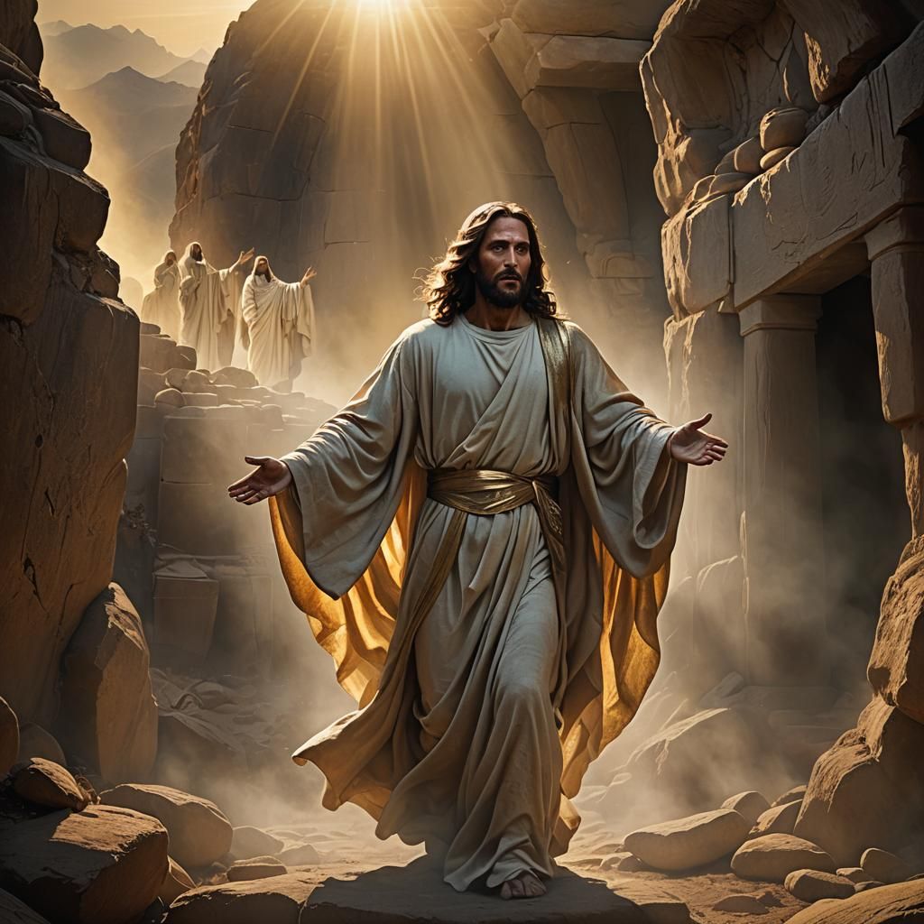 Jesus Rises: Ethereal Matte Painting in Golden Light
