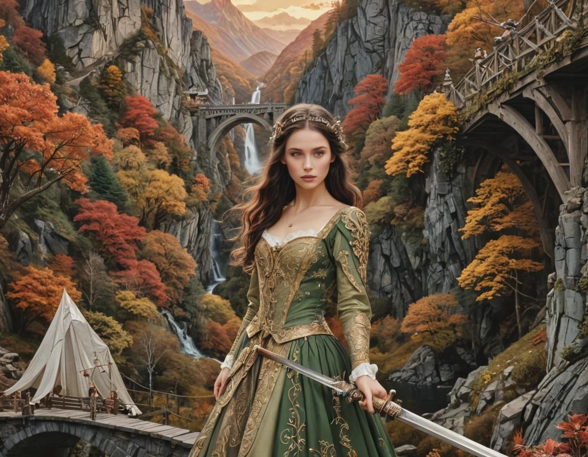 Elvish Warrior in Fall Paper Collage Art