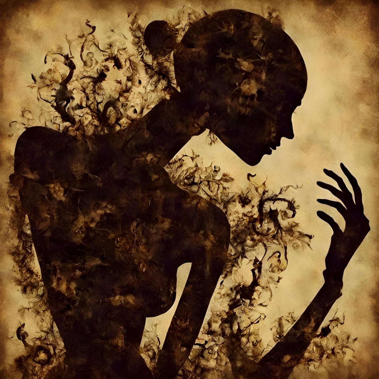 Grotesque Shadow Puppet Monster in Fractal Silhouette