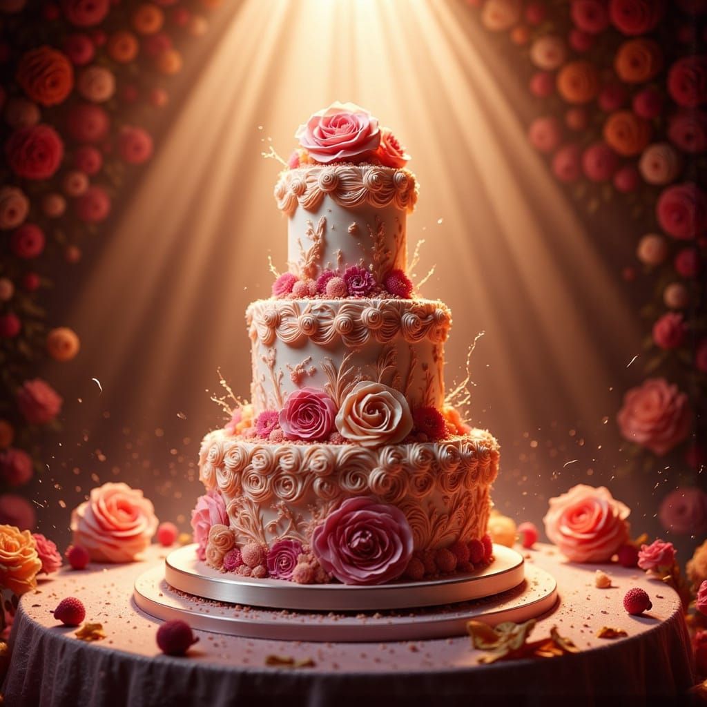 Majestic Buttercream Cake at Bakery Show, Cinematic Photogra...