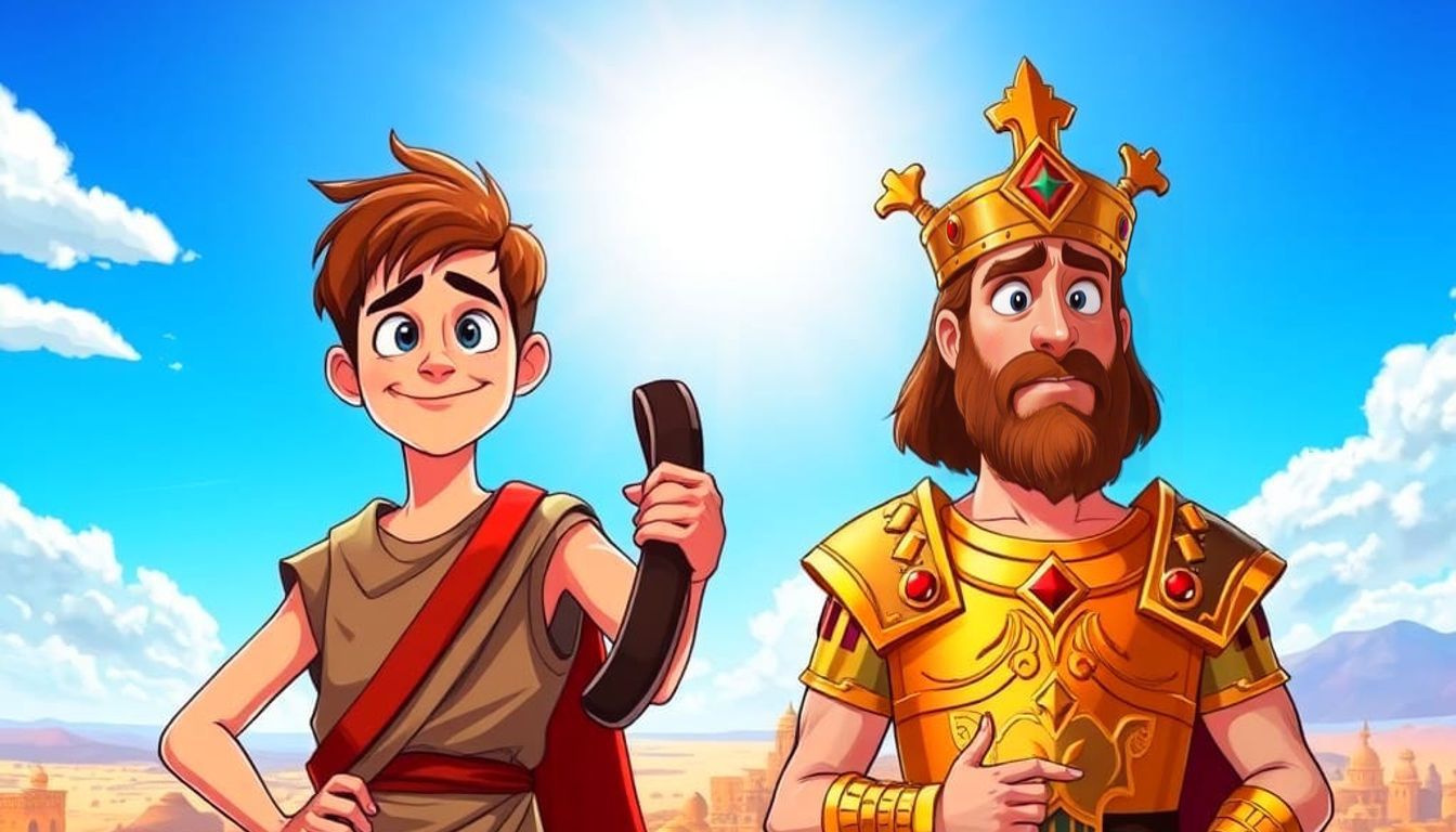 Epic Biblical Portrait of King David in Pixar Style