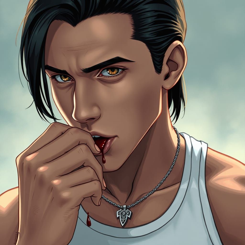 Anime Vampire with Piercing Eyes and Gothic Mysticism