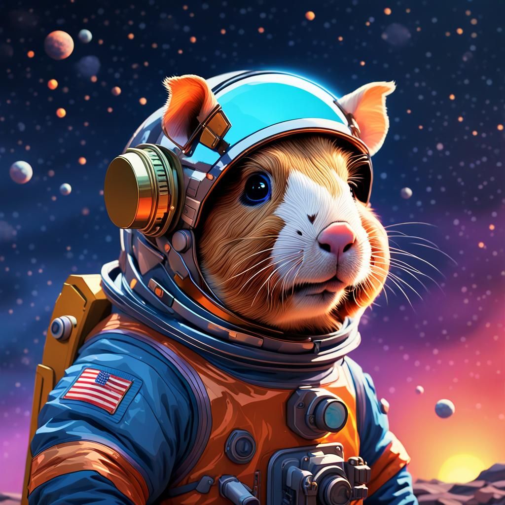 Guinea Pig Astronaut in Space, Digital Art