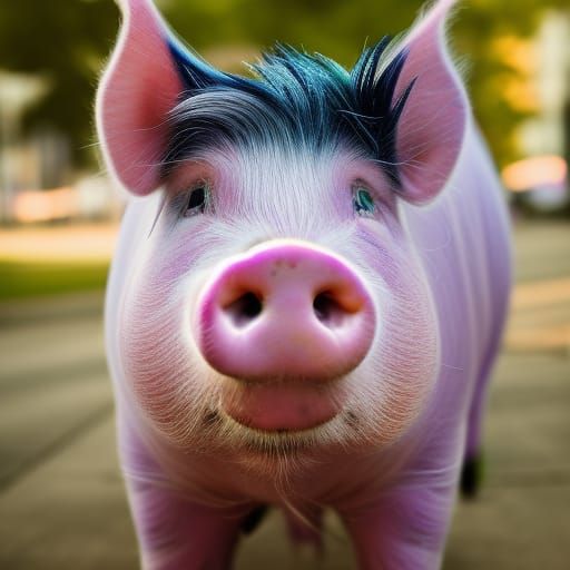 Woman with Purple Hair and Pig Nose Portrait