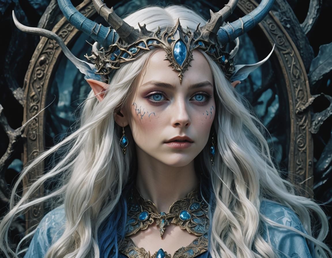 Dreamlike Portrait of Sleeping Demoness in Surreal Scene