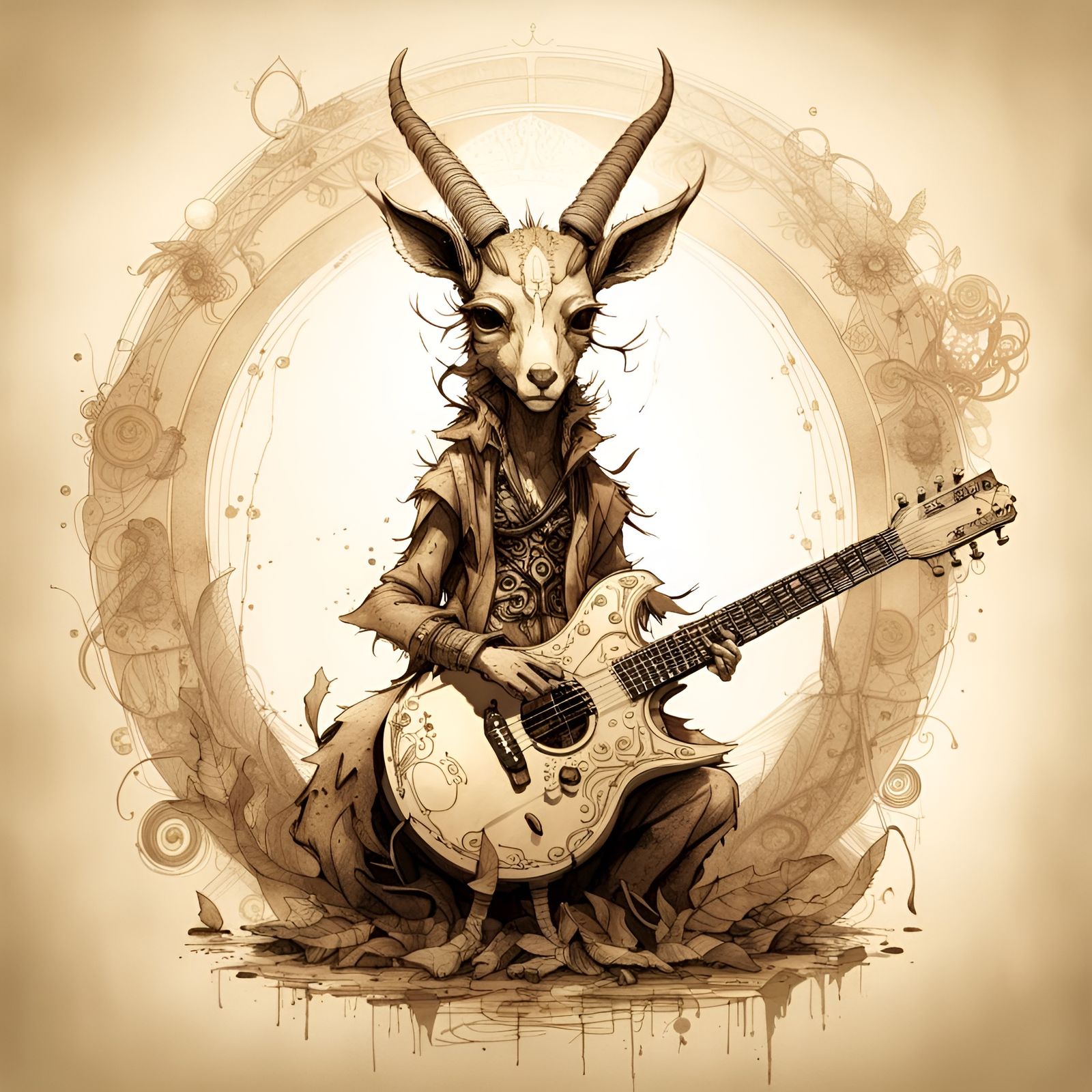 Druidic Electric Antelope Guitar in Sepia
