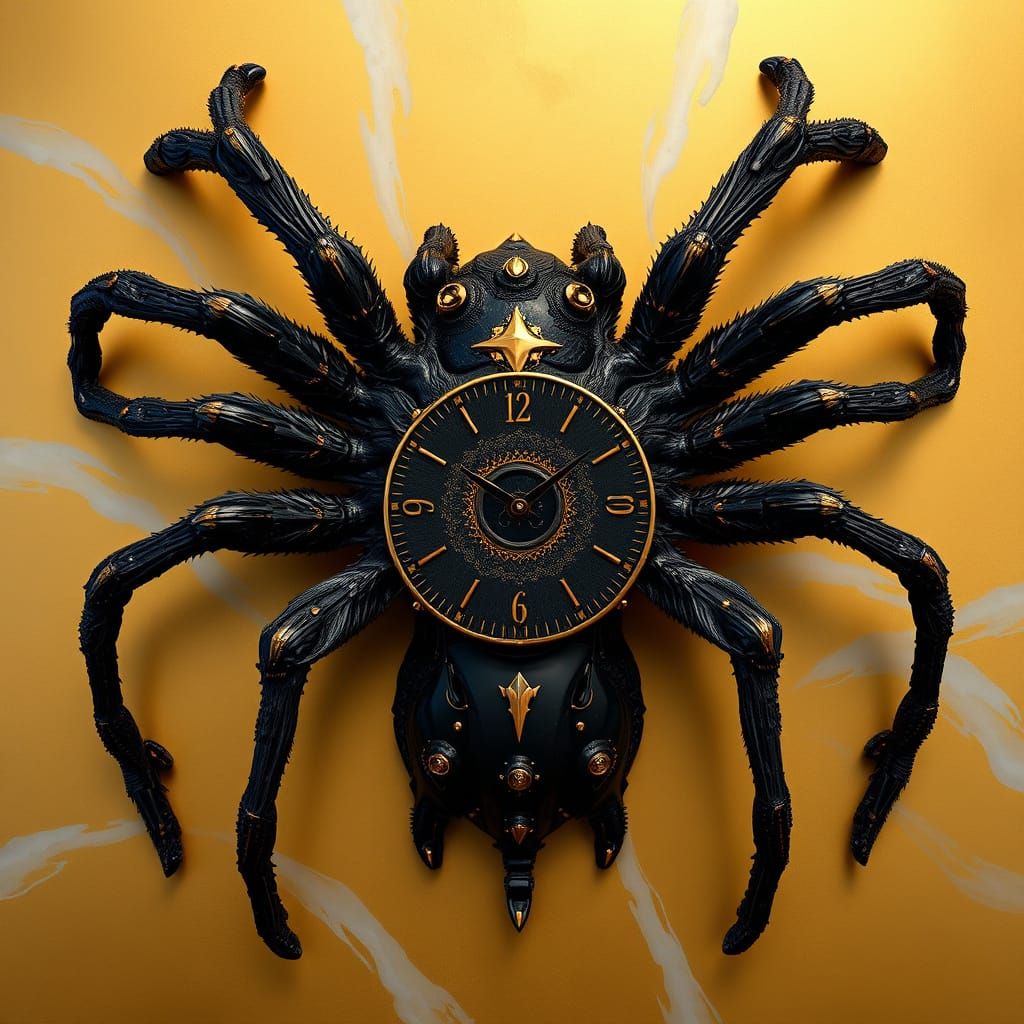 Luxury Tarantula Clock in Shiny Black Gold