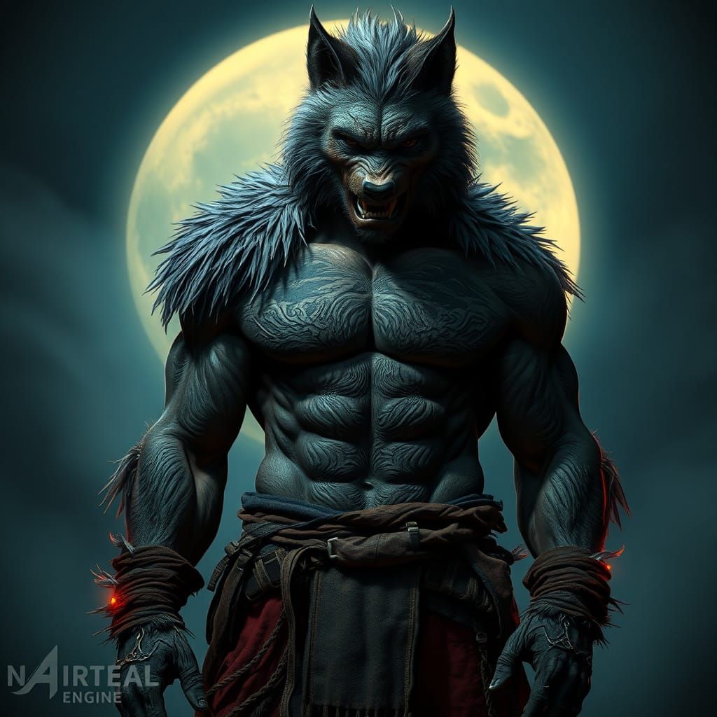 Muscular Werewolf in Dark Fantasy Style