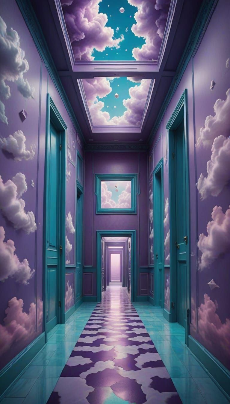 Surrealistic Dreamscapes in Soft Purple and Cyan