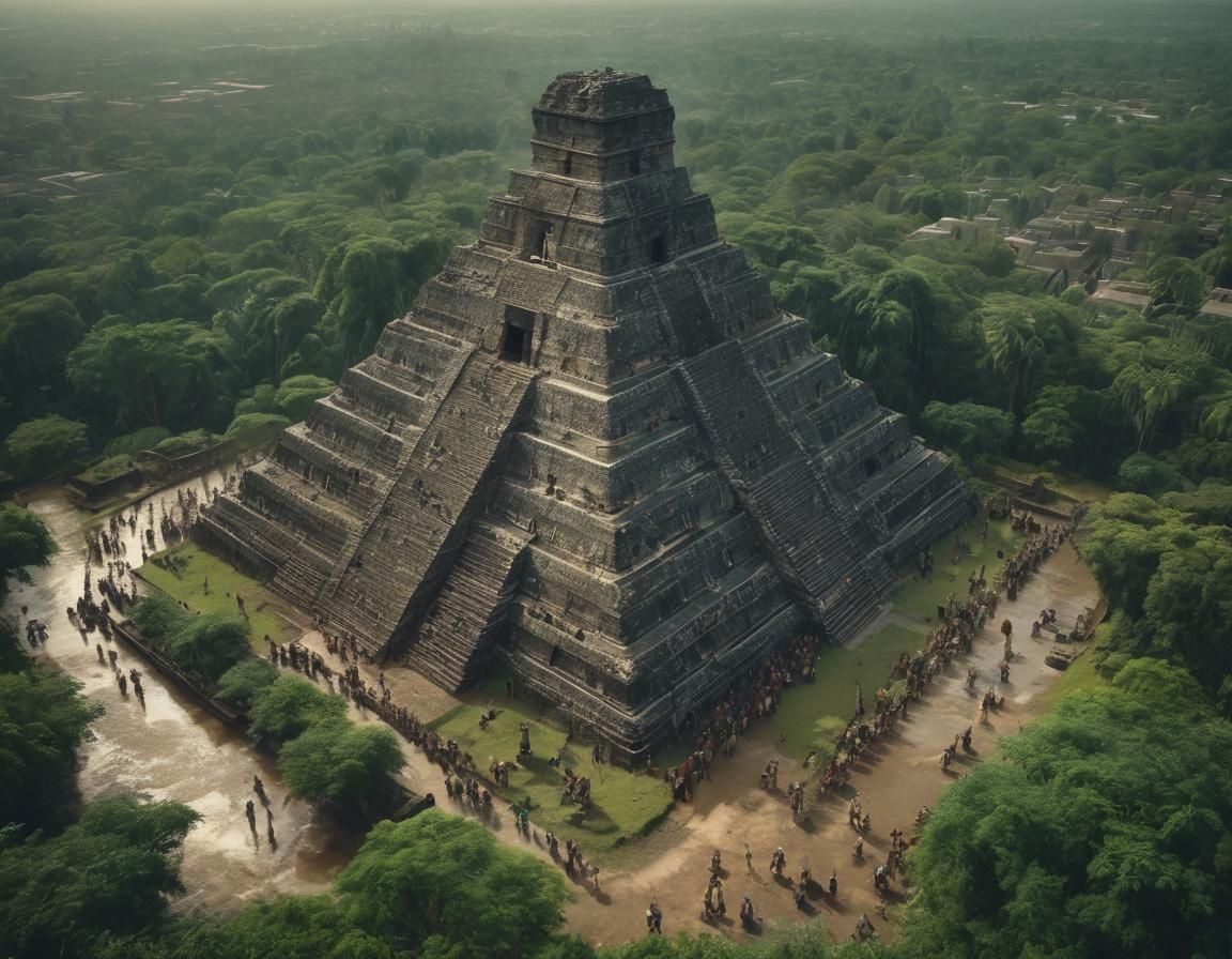 Aztec Priest in Jungle City Under Storm