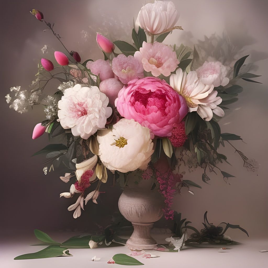 Floral Still Life with Peonies in Digital Painting