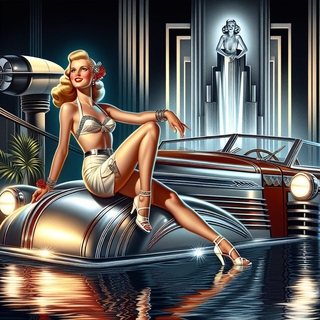 Alberto Vargas inspired beautiful  pinup girl posing in a ar...