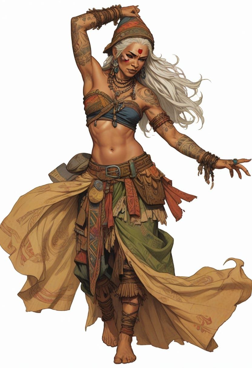 Polynesian Woman Dancing in Heroic Fantasy Style