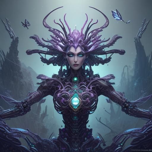 Gemstone Eyes in Fractal Mechanical Construct