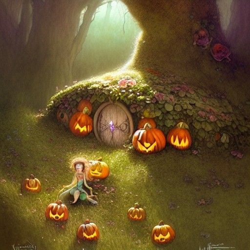 Halloween Fairy Burrow, Hyperdetailed Digital Painting