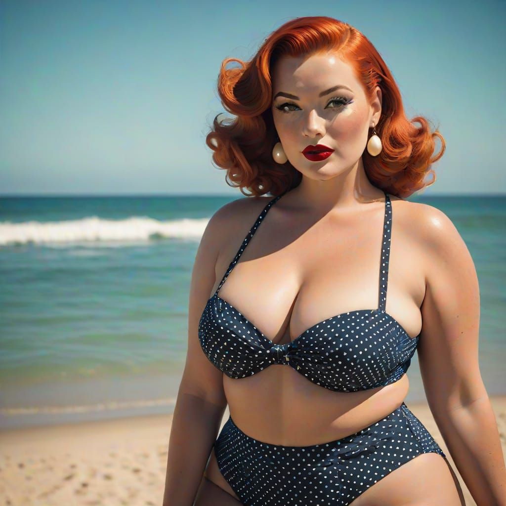 Glamorous Plus-Sized Pin-Up at Sunset