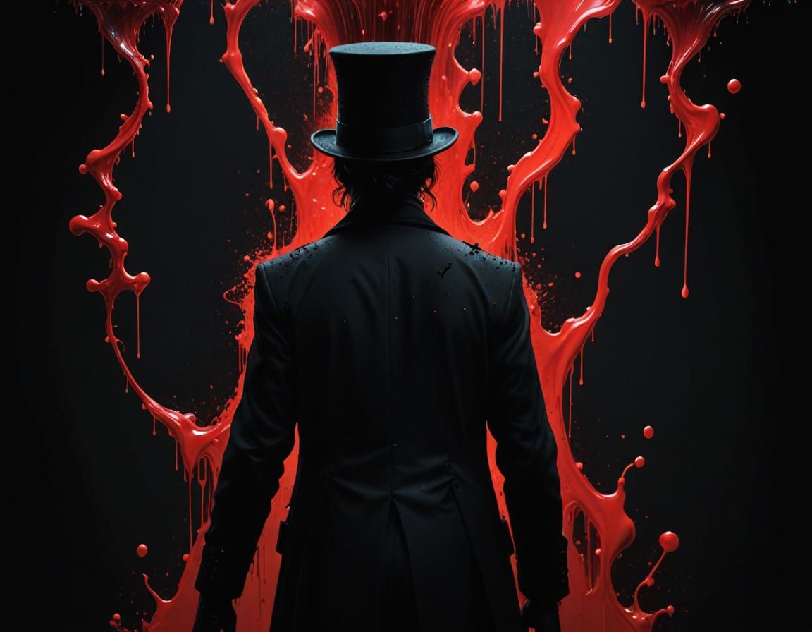 Mysterious Figure in Red Ink Silhouette