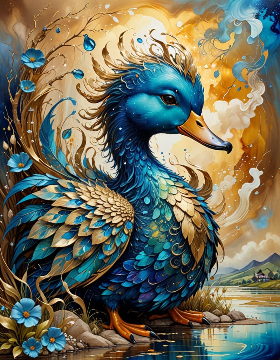 Kind Beast in Surrealist Painting with Golden Tendrils