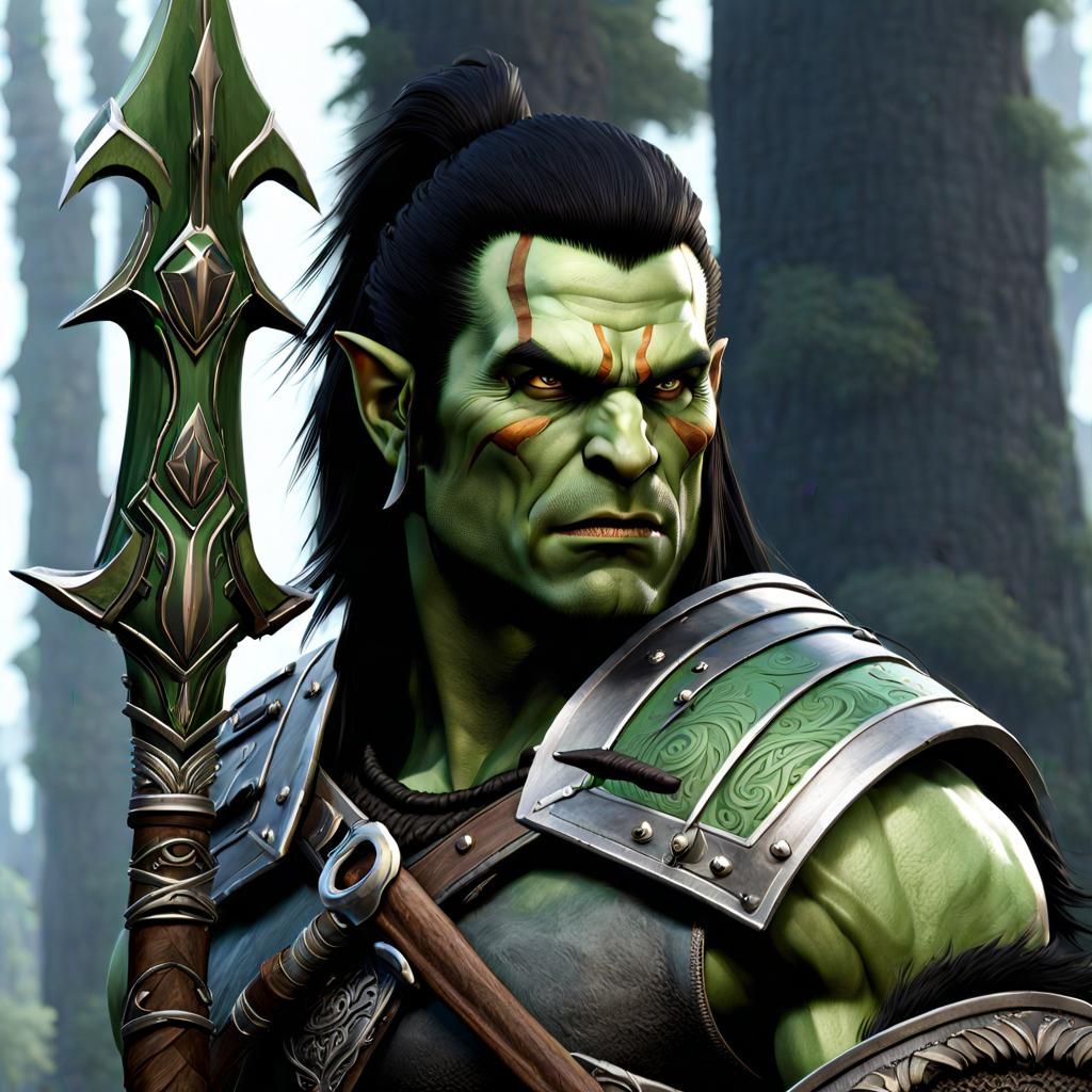 Majestic Half-Orc Warrior in Epic Digital Painting