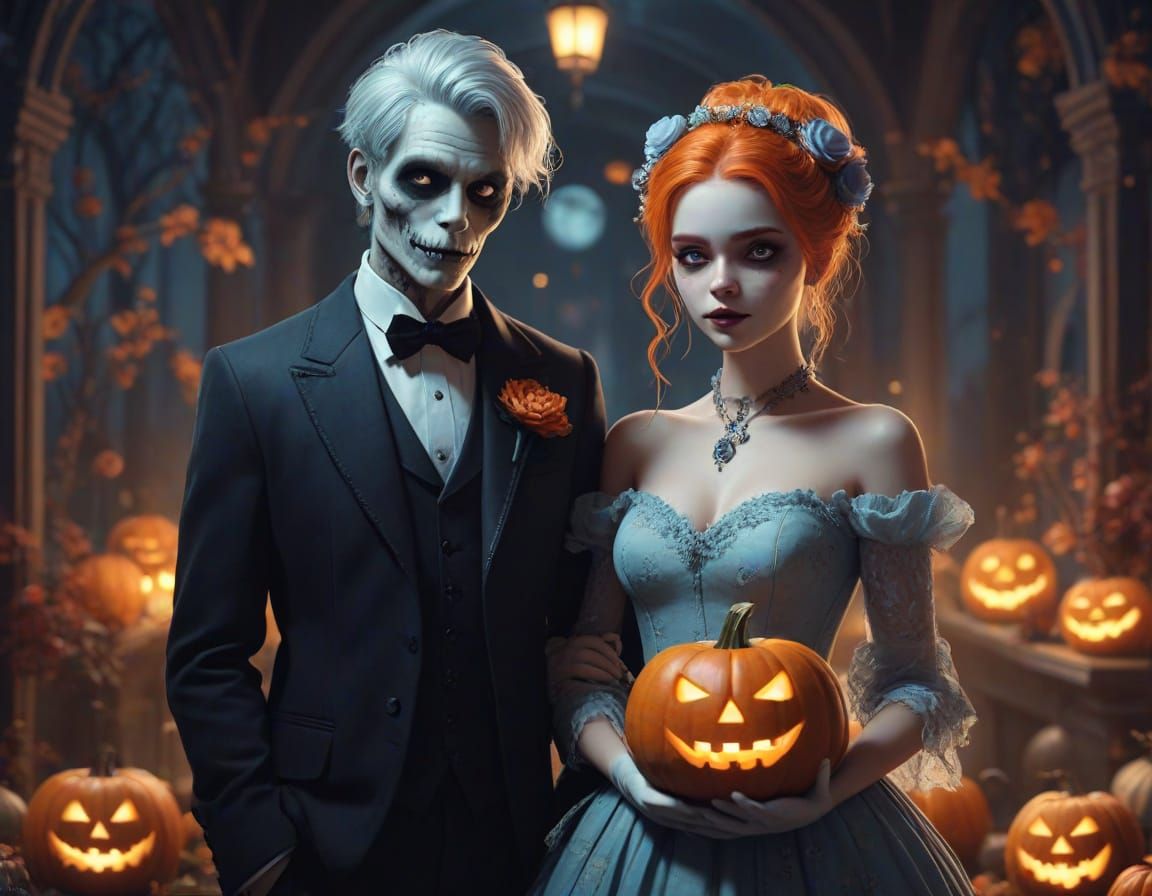 Cute Zombies at Gothic Prom Night Fantasy Illustration