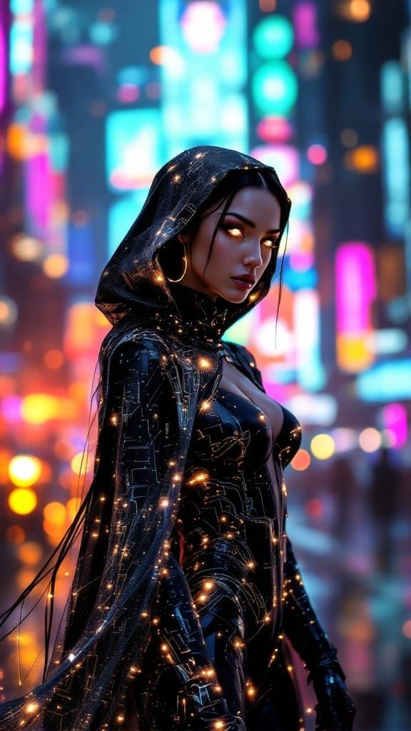 Cyberpunk Goddess in Neon Dreamscape