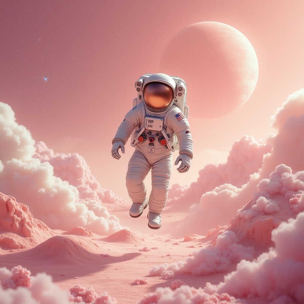 Ethereal Astronaut in Pastel Galaxy with Surreal Landscapes