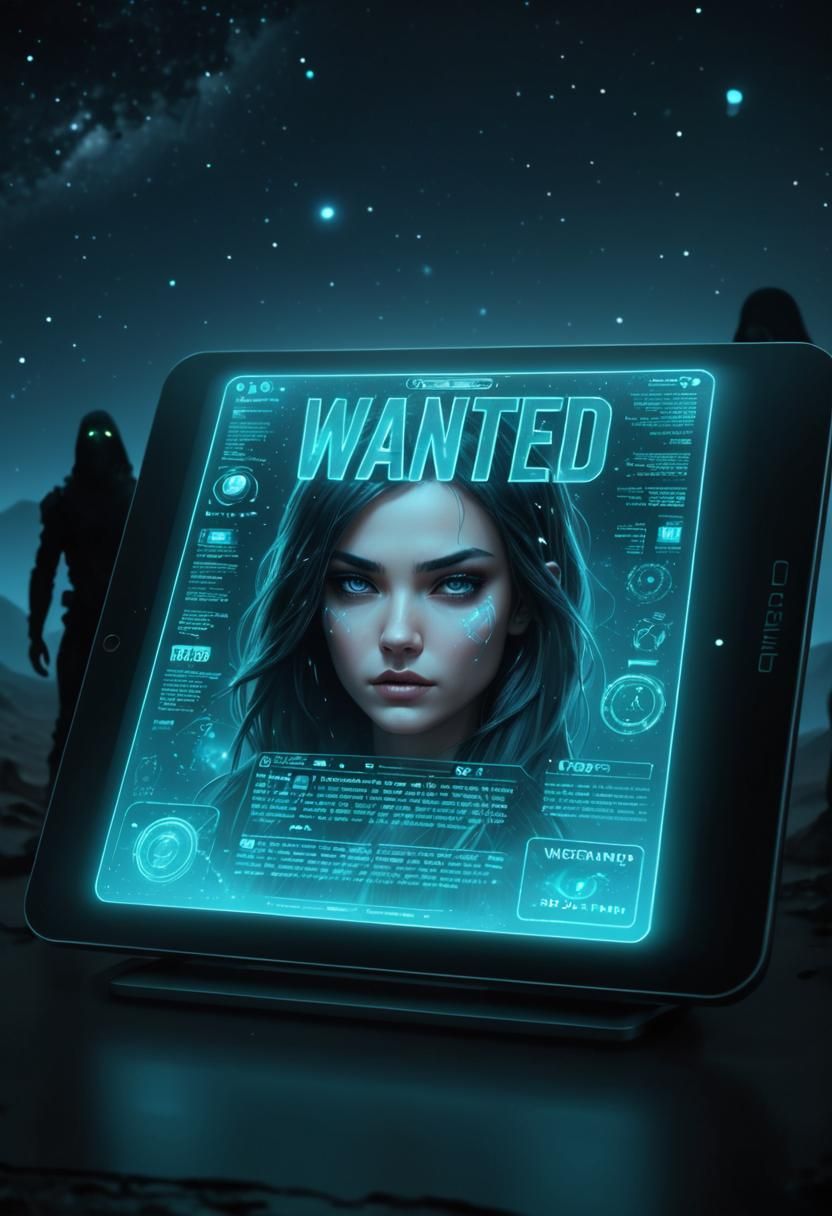 Futuristic Tablet Projecting Hologram on Alien Planet