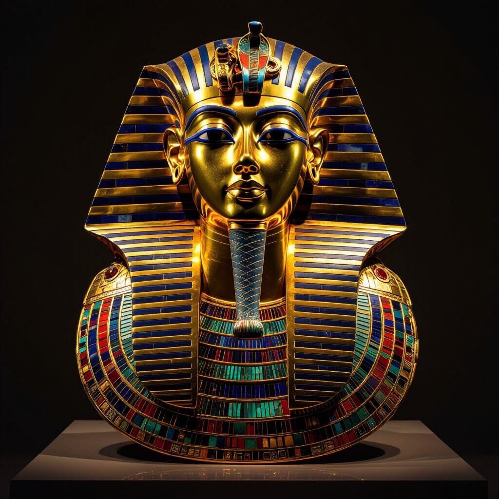 Pharaoh's Golden Mask with Lapis Lazuli Inlays