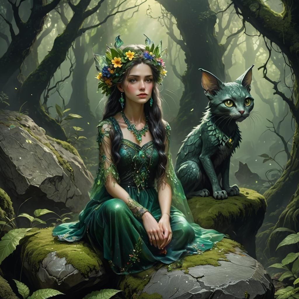 Forest Fairy and Magic Creature in Dark Fantasy Style