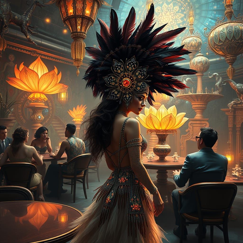 Cabaret Dancer at a Surreal Cafe in Bosch Style