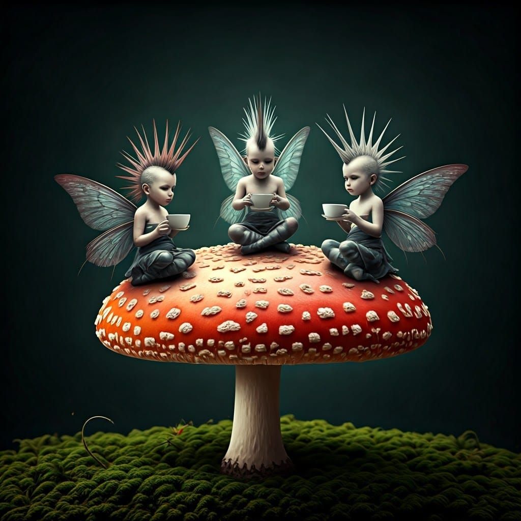 Punk Fairies' Tea Party in Surreal Style